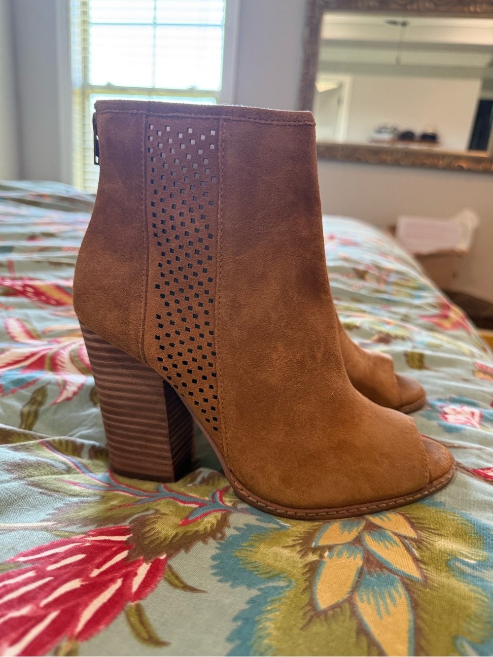 Gianni Bini Cognac Suede Peep-Toe Ankle Booties